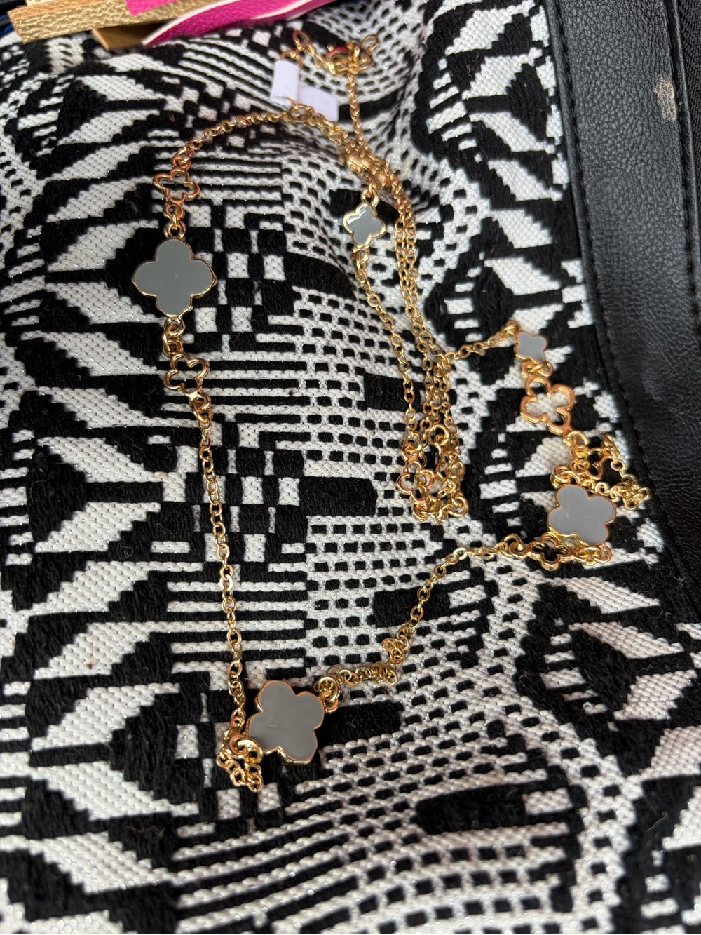 Clover gold Chain Necklace with GRAY Clover Accents